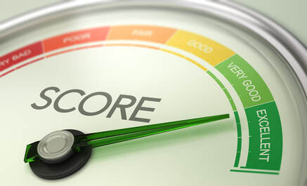 Picture of a credit score gauge with the needle pointing to the word excellent
